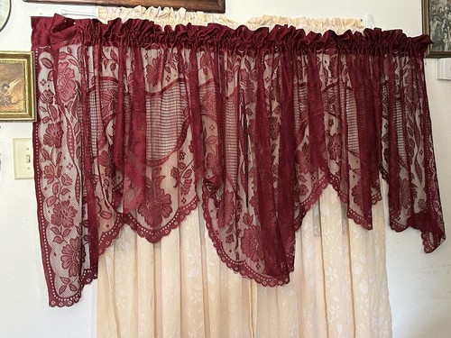 Vtg red hanging valance - red,